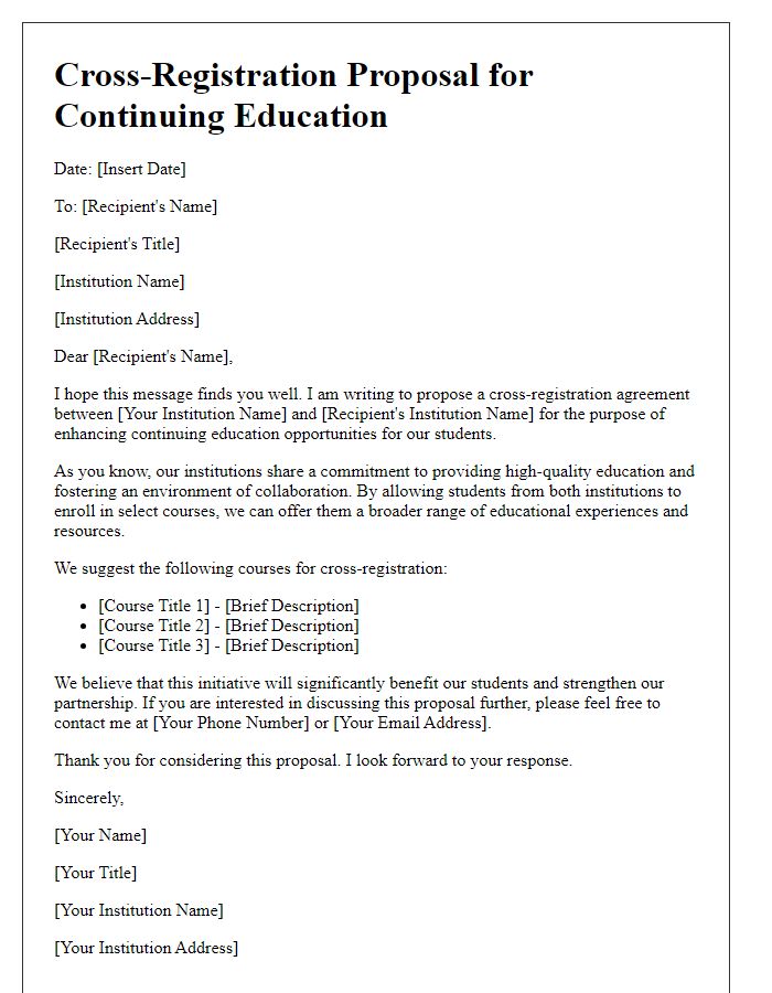 Letter template of cross-registration proposal for continuing education