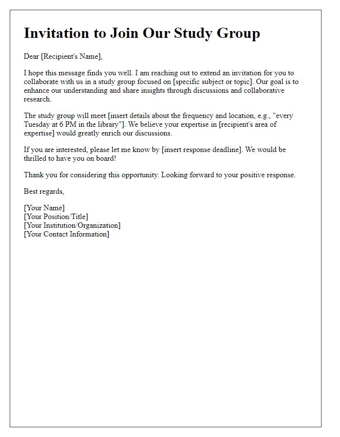 Letter template of invitation to collaborate in a study group.