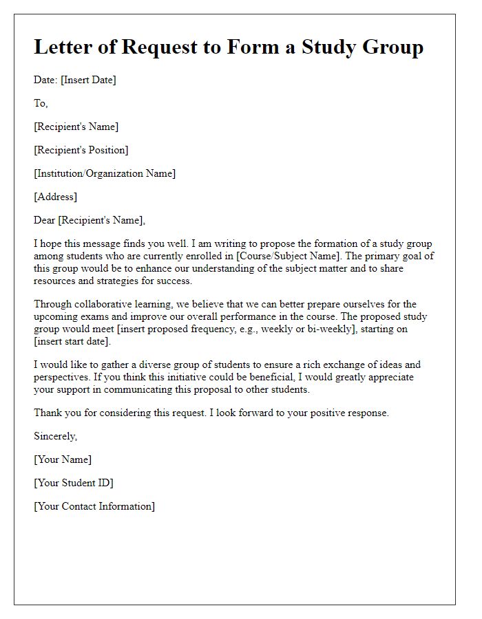 Letter template of request for forming a study group.