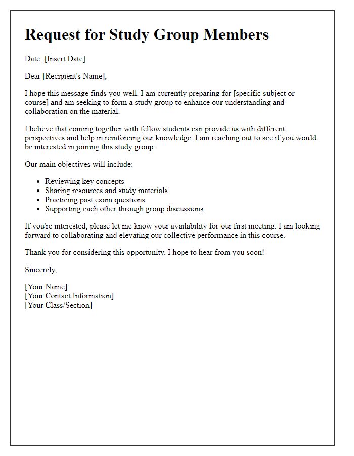 Letter template of request for study group members.