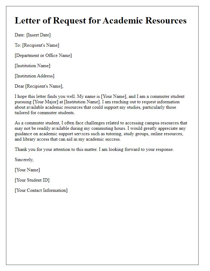 Letter template of commuter student academic resources