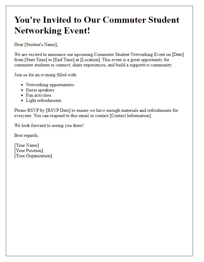 Letter template of commuter student networking events