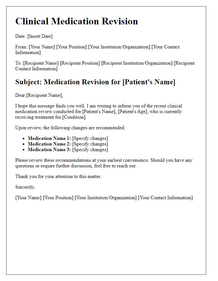 Letter template of clinical medication revision