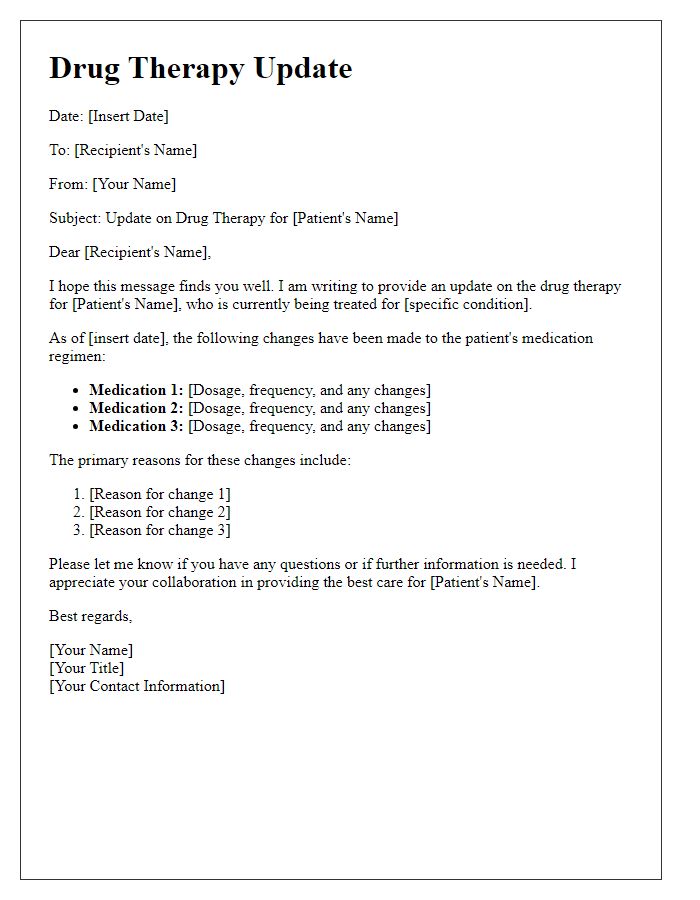 Letter template of drug therapy update