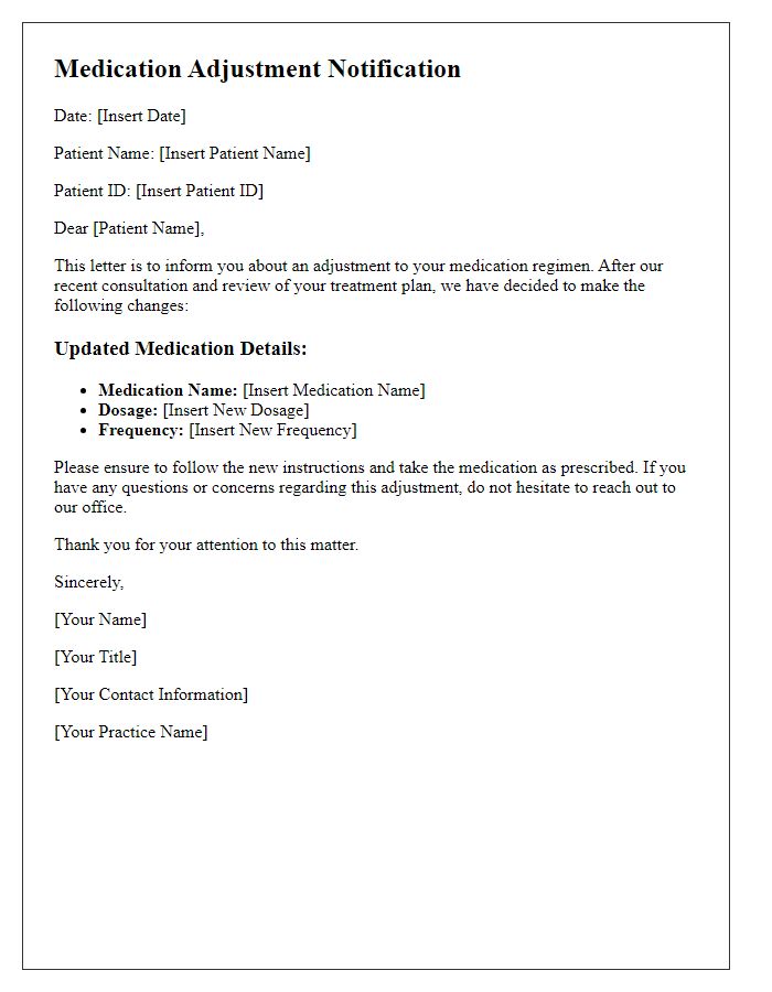 Letter template of medication adjustment notification