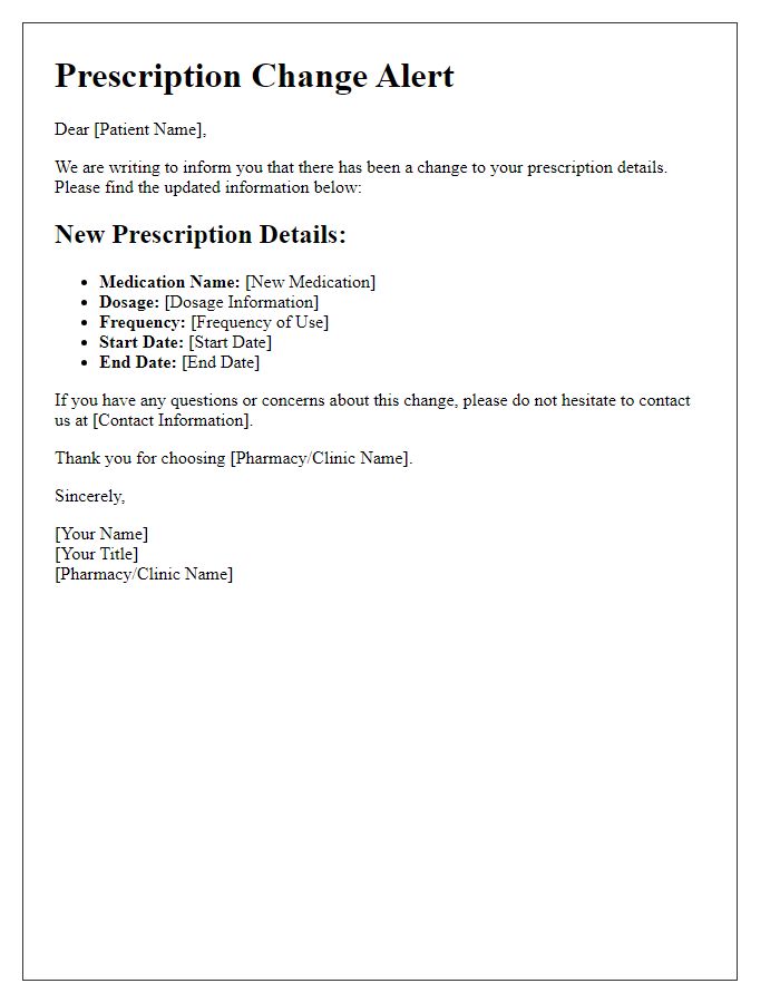 Letter template of prescription change alert