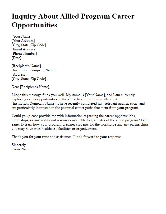 Letter template of inquiry about allied program career opportunities