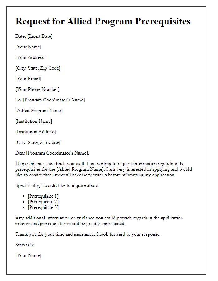 Letter template of request for allied program prerequisites