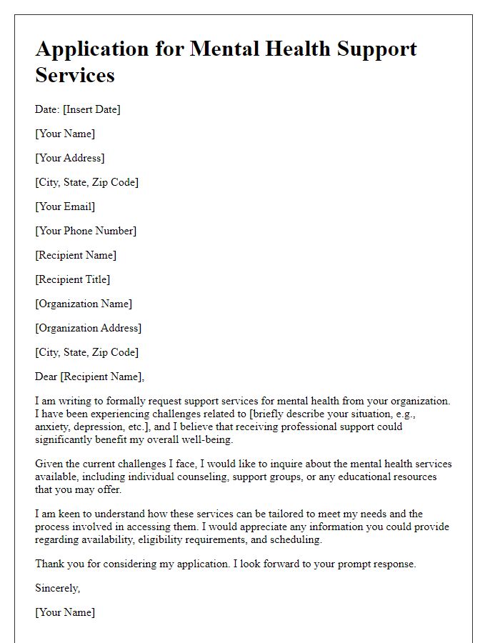 Letter template of application for mental health support services.