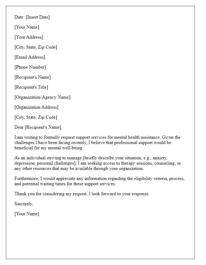 Letter template of request for mental health support services.