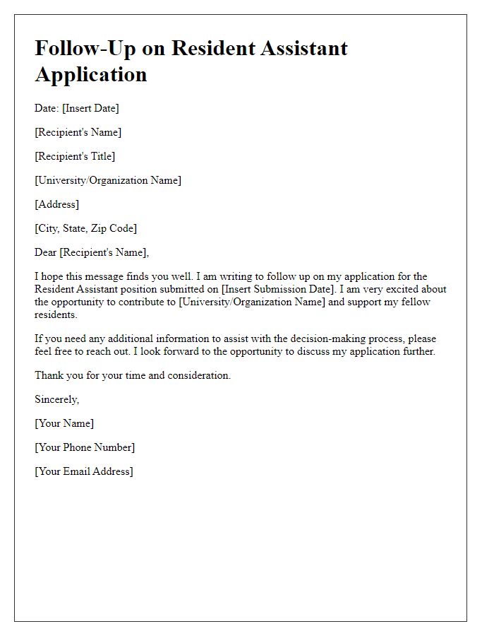 Letter template of follow-up for resident assistant application