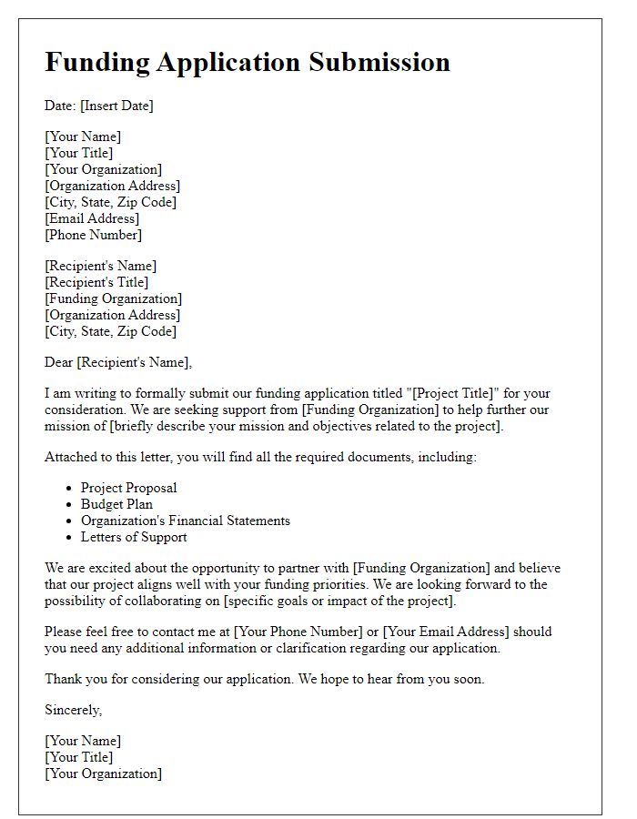 Letter template of digital application submission for funding applications.