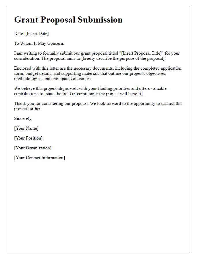 Letter template of digital application submission for a grant proposal.