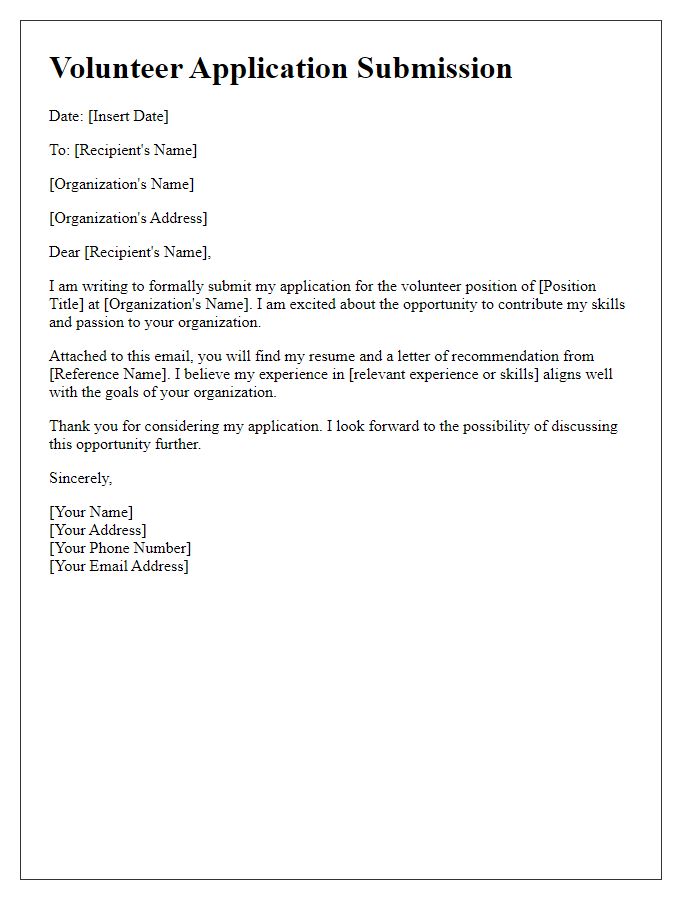 Letter template of digital application submission for volunteer positions.