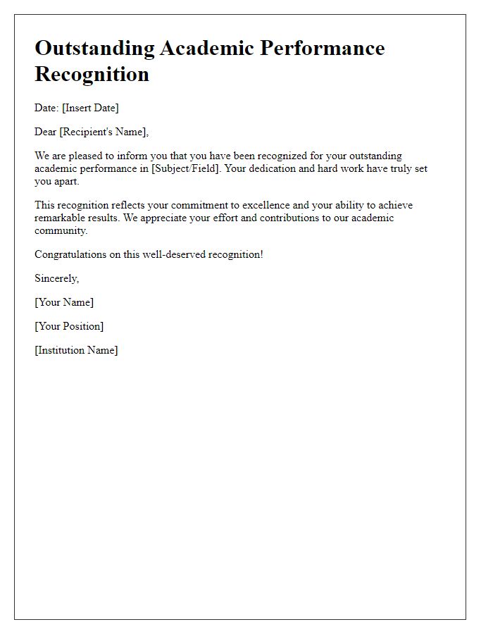 Letter template of outstanding academic performance recognition