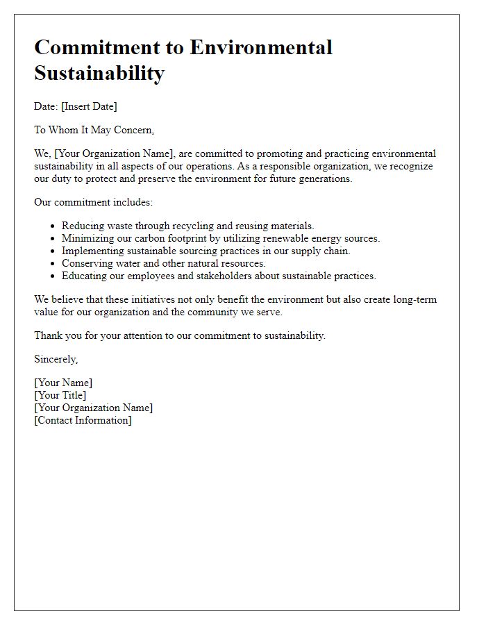 Letter template of a commitment to environmental sustainability practices