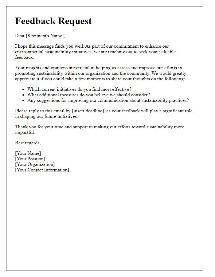 Letter template of a feedback request on environmental sustainability initiatives