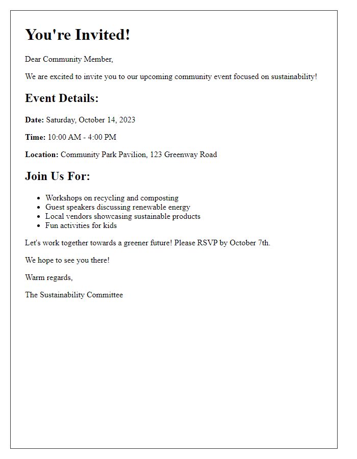 Letter template of an invitation to a community event focused on sustainability