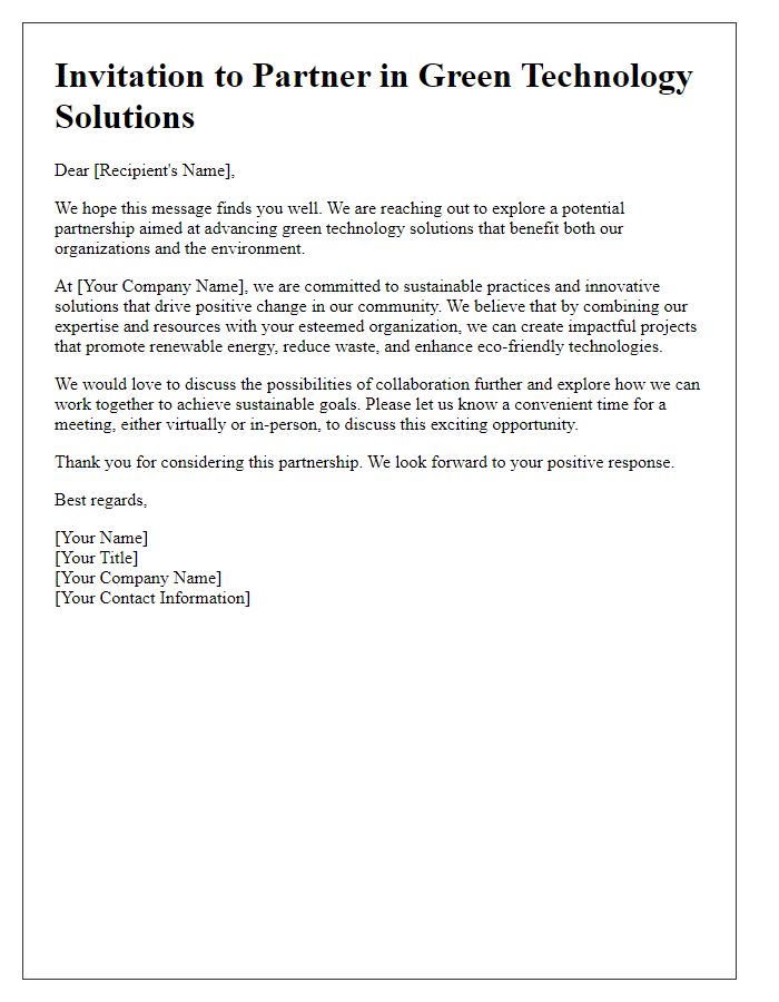 Letter template of a partnership invitation for green technology solutions