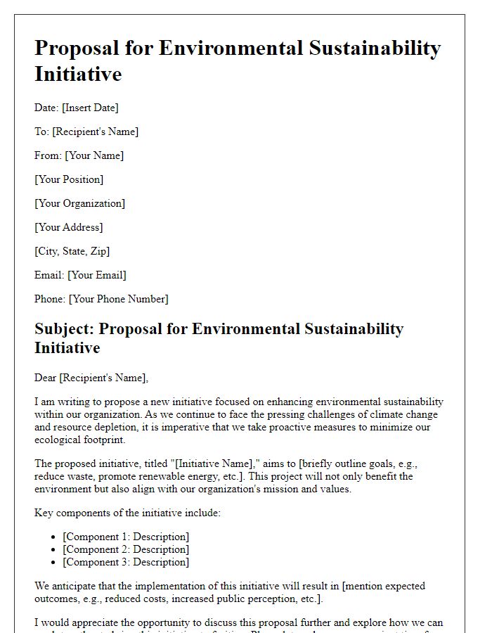 Letter template of a proposal for an environmental sustainability initiative