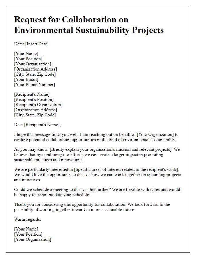 Letter template of a request for collaboration on environmental sustainability projects