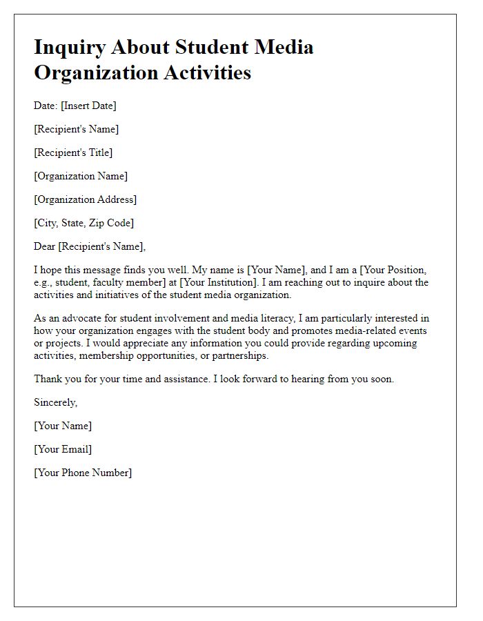 Letter template of inquiry about student media organization activities