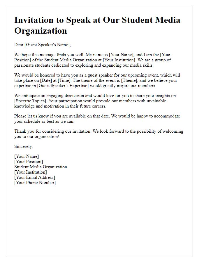 Letter template of invitation to guest speaker for student media organization