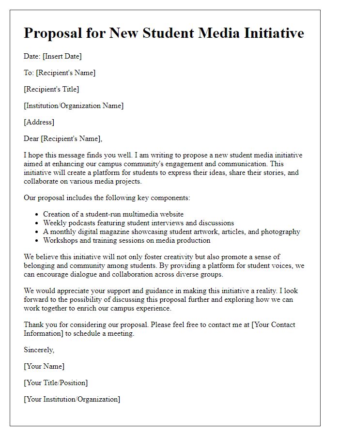 Letter template of proposal for new student media initiative