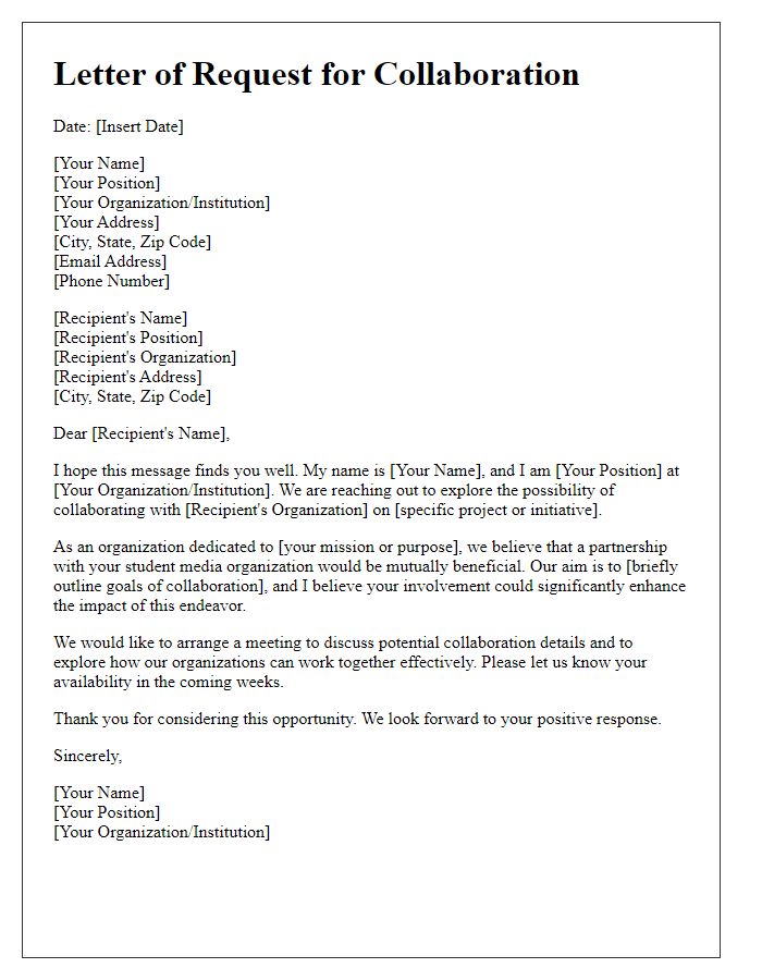 Letter template of request for collaboration with student media organization