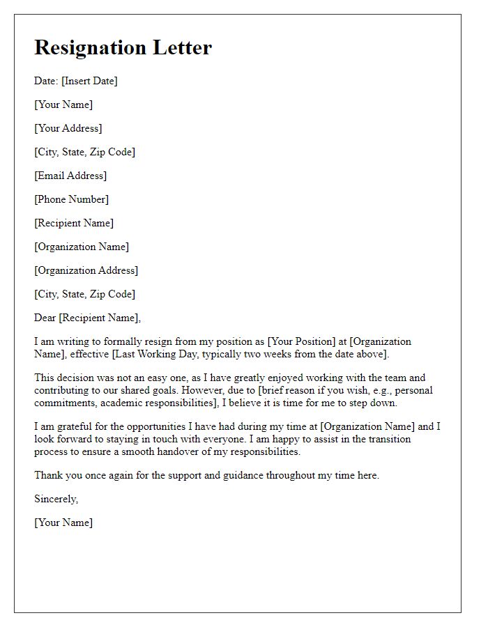 Letter template of resignation from student media organization