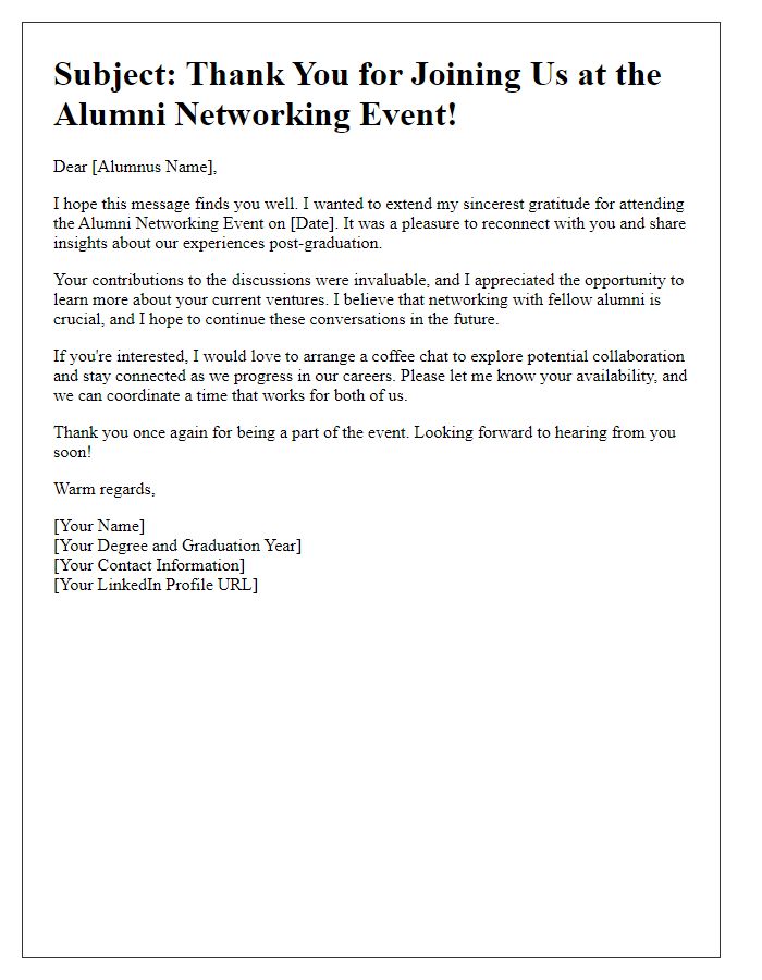 Letter template of follow-up for alumni networking event