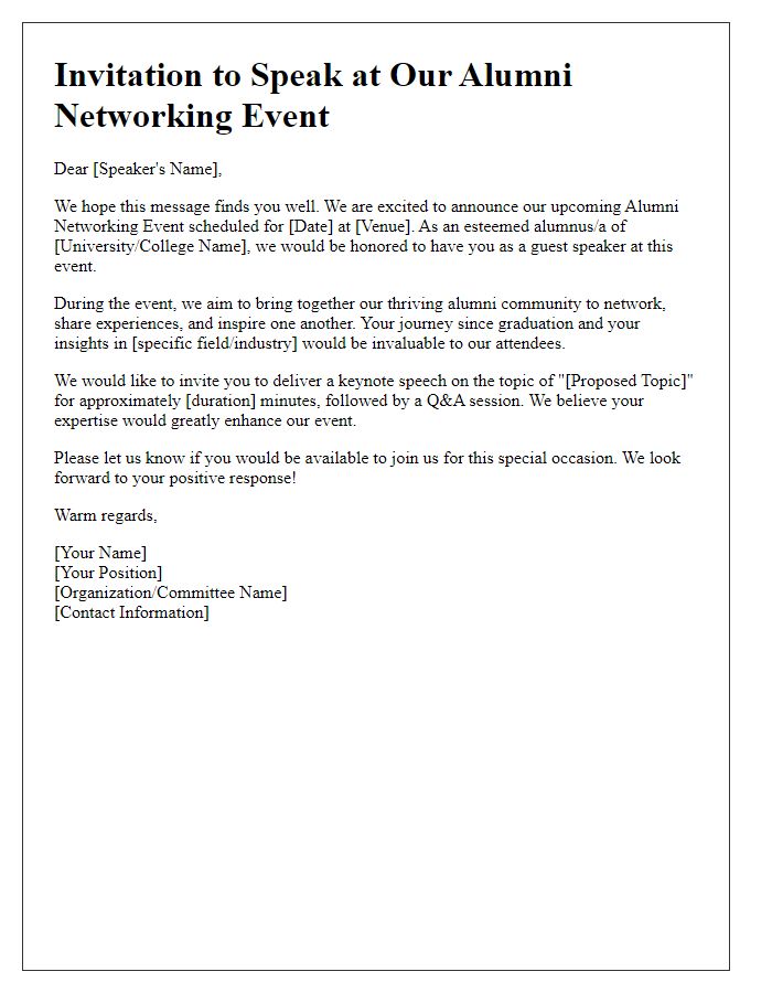 Letter template of speaker invitation for alumni networking event