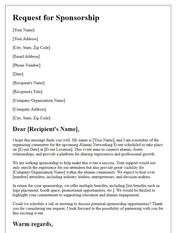 Letter template of sponsorship request for alumni networking event