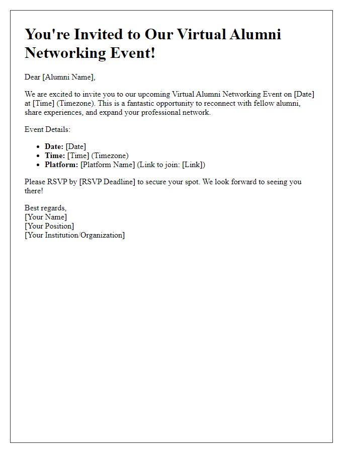 Letter template of virtual alumni networking event invitation