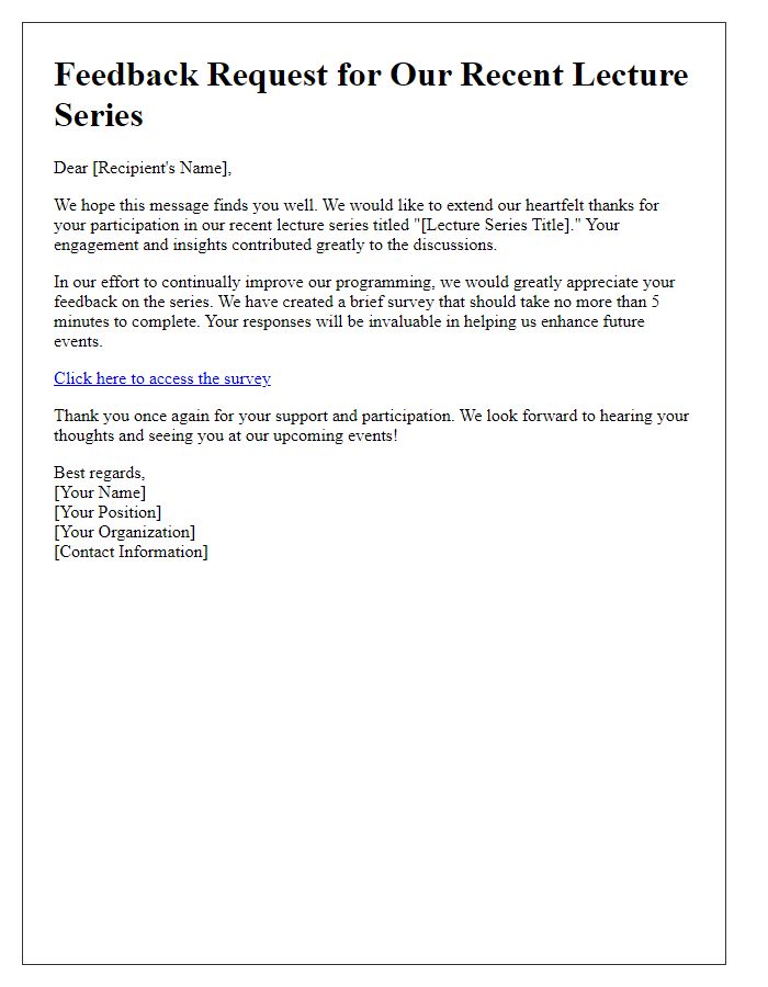 Letter template of feedback request for a lecture series