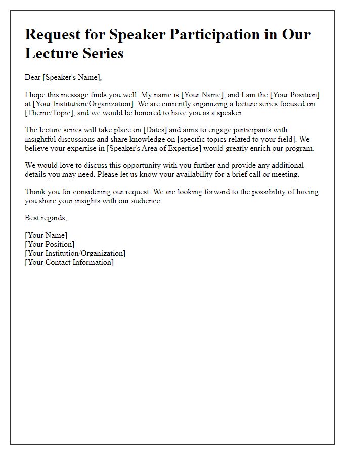 Letter template of request for speaker participation in a lecture series