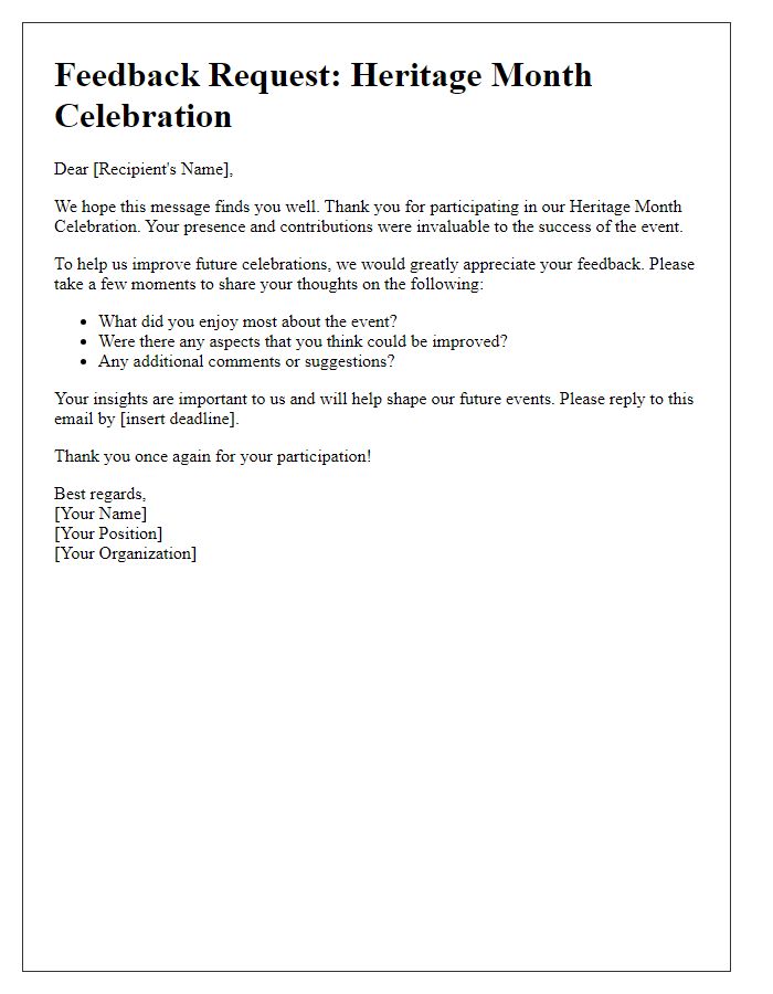 Letter template of feedback request post-heritage month celebration