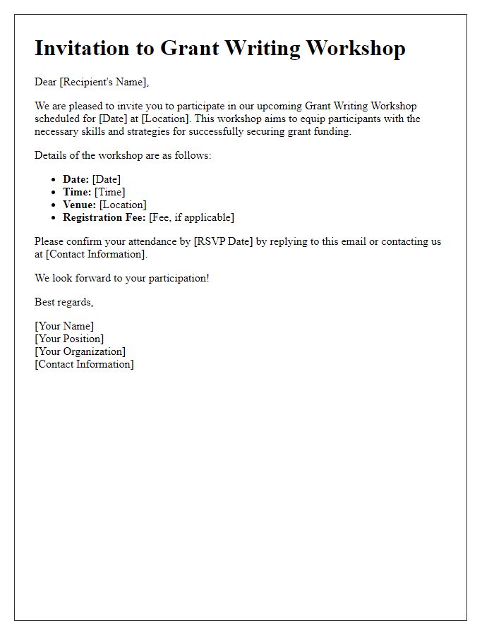 Letter template of invitation for grant writing workshop participation