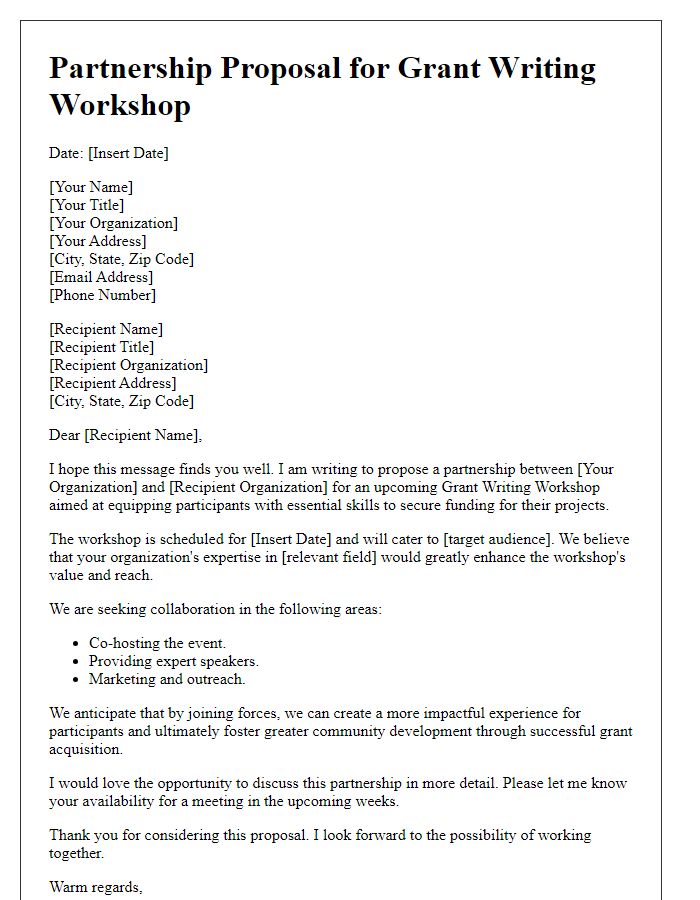 Letter template of partnership proposal for grant writing workshop