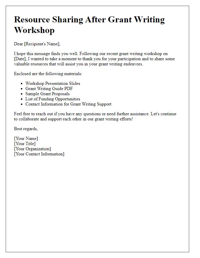 Letter template of resource sharing after grant writing workshop