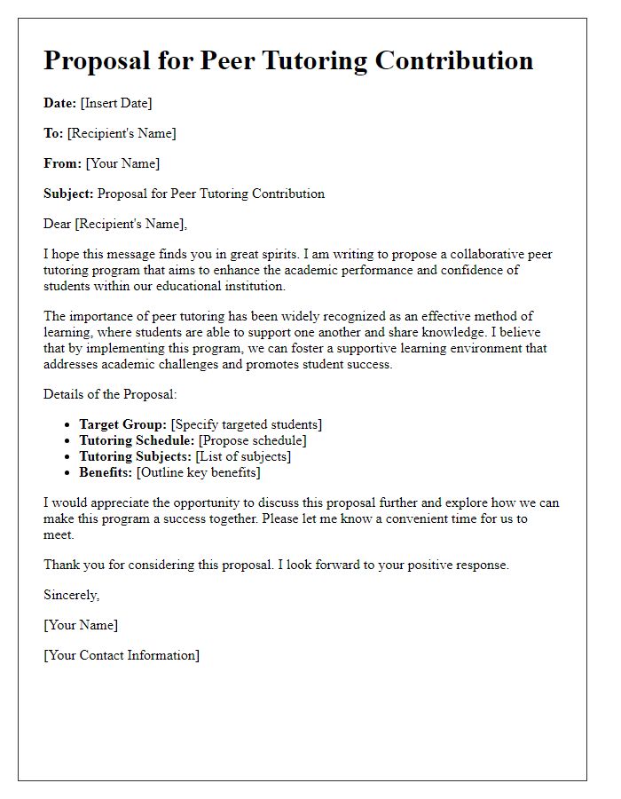 Letter template of proposal for peer tutoring contribution