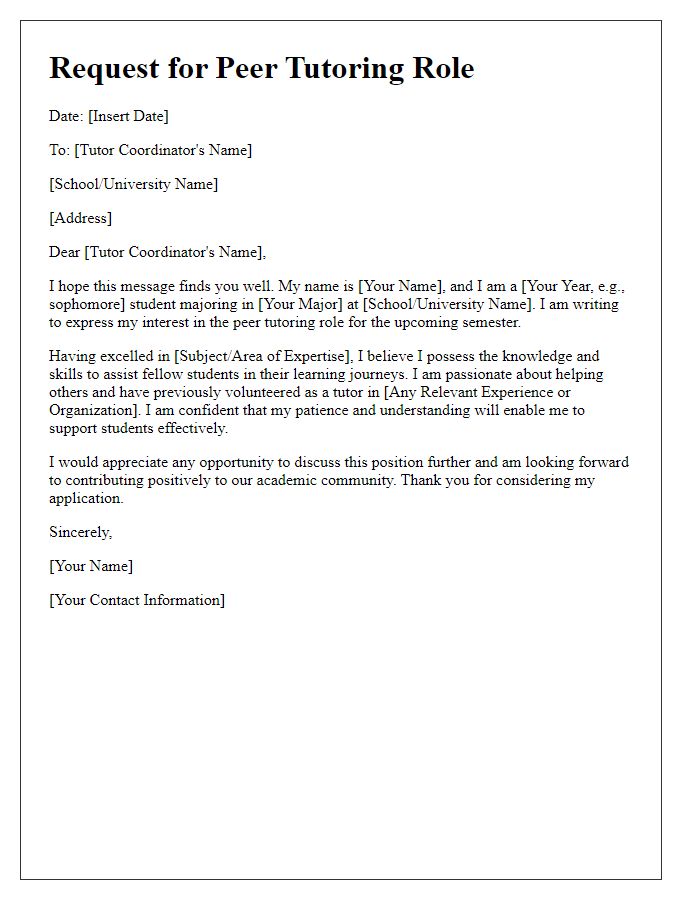 Letter template of request for peer tutoring role