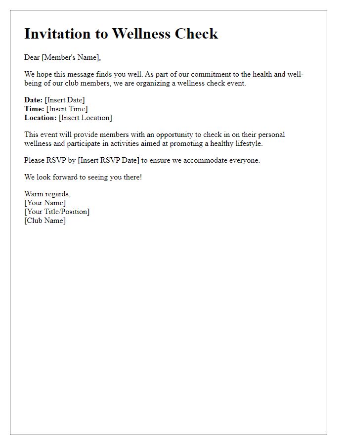 Letter template of wellness check invitation for club members