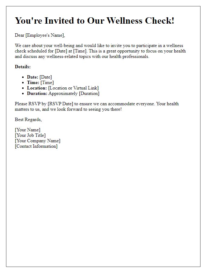 Letter template of wellness check invitation for employees