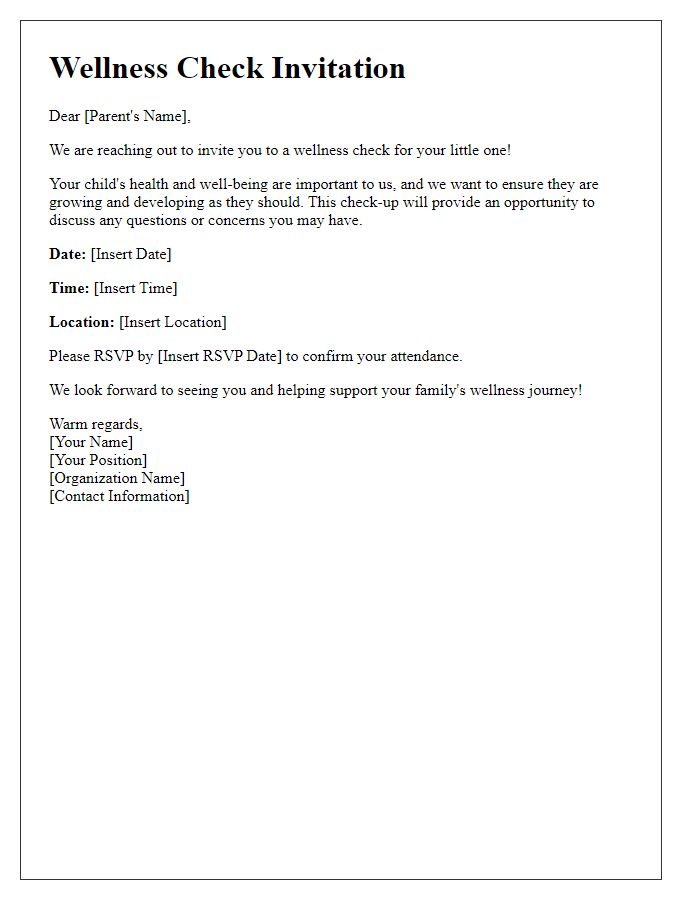 Letter template of wellness check invitation for new parents