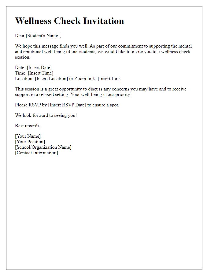 Letter template of wellness check invitation for students