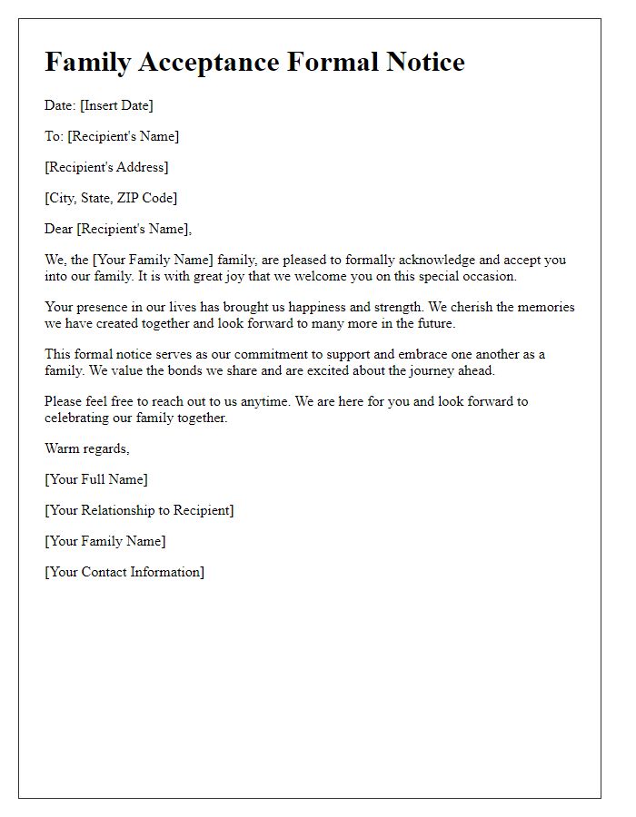 Letter template of family acceptance formal notice