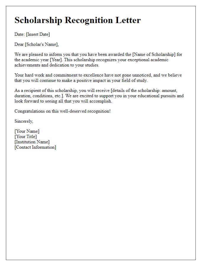 Letter template of scholarship recognition letter for chosen students