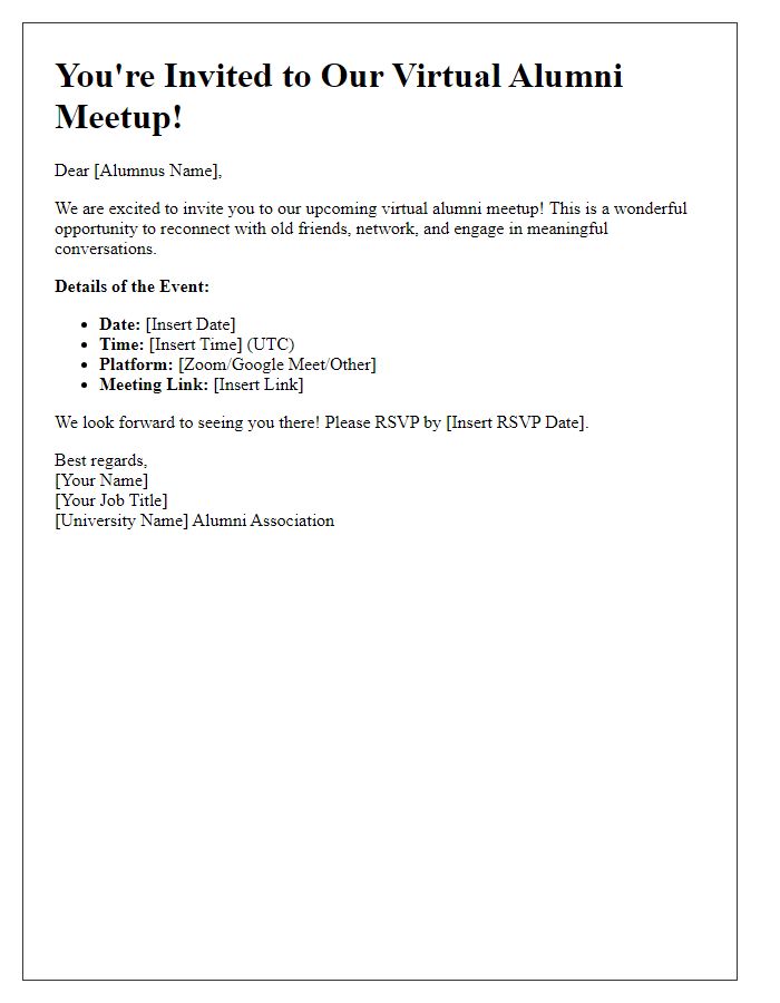 Letter template of virtual alumni meetup invitation