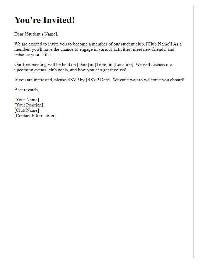 Letter template of Invitation to Become a Member of Our Student Club